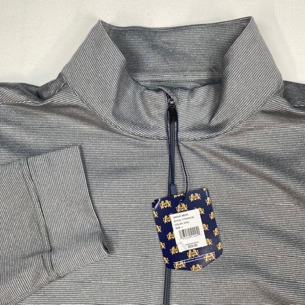 Tourney Brand Mens Quarter Zip Pullover Steel Gray Micro Stripe Golf Long Sleeve